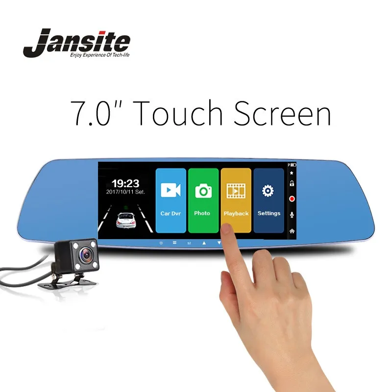 Jansite 7 Inch Touch Screen Car Dvr Dual Lens Camera Rearview Mirror