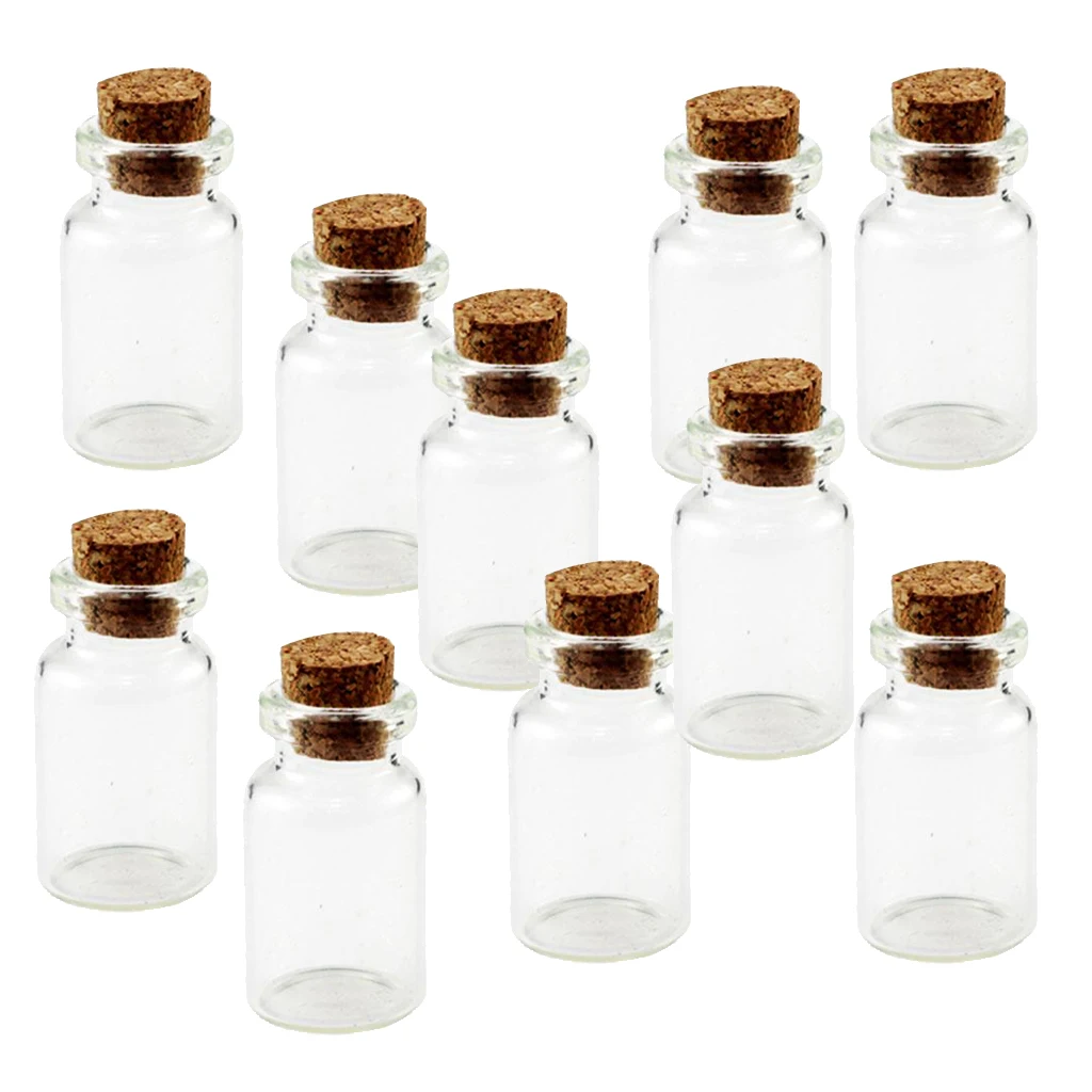 10Pcs Clear Glass Vials Empty Wishing Bottles Charms Necklace Pendant DIY Crafts
