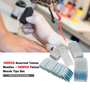 

100PCS Assorted Disposable Sterilized Tattoo Needles RL RS Needles Plastic Tattoo Tips Set Tattoo Machine Accessories Supply