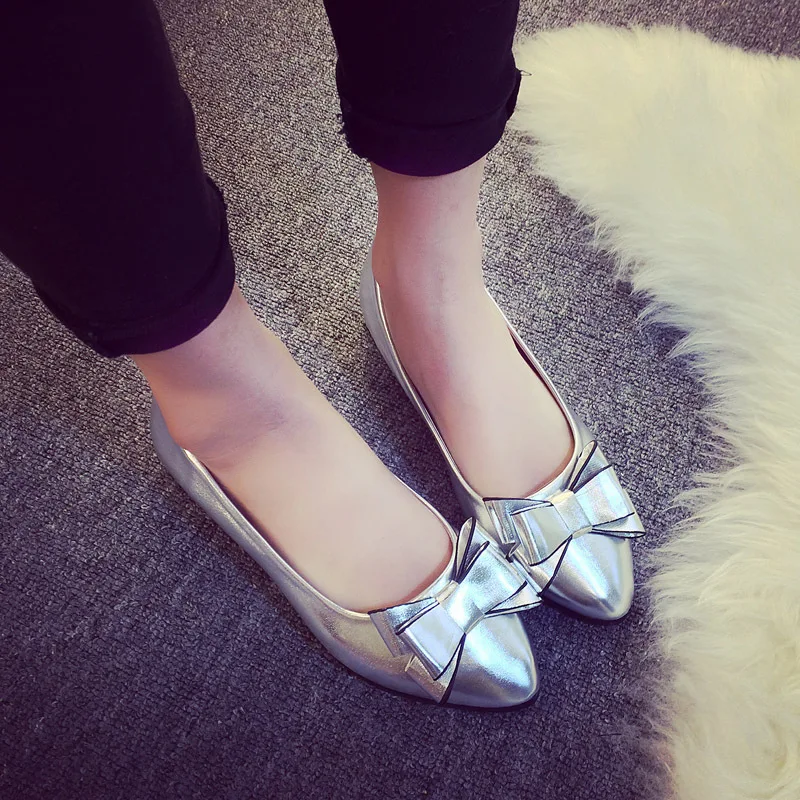 

2017 New Style Korean-style Bow Small Sharp Point Shoes Flat Low Heel Casual Versatile WOMEN'S Shoes