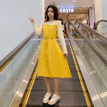 

935# Sweet Patchwork Drawstring Maternity Nursing Long Dress Autumn Fashion Feeding Clothes for Pregnant Women Cute Pregnancy