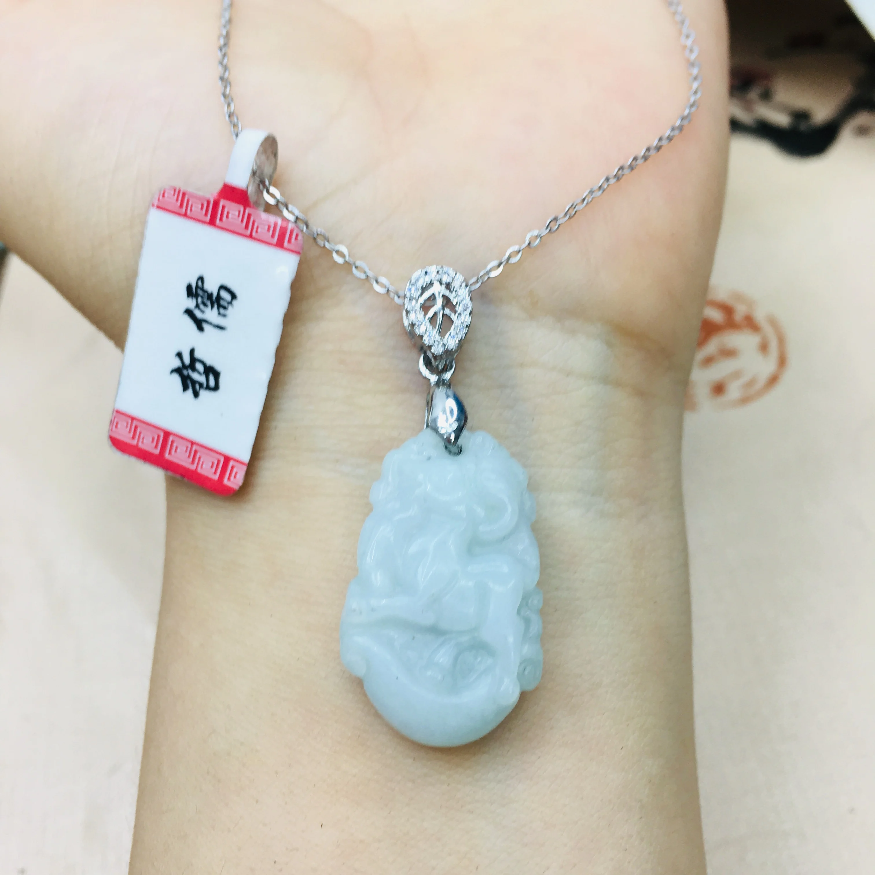 

Natural Burmese Ajadeite carved zodiac sheep pendant with 925 sterling silver necklace Elegant ladies jade clavicle chain