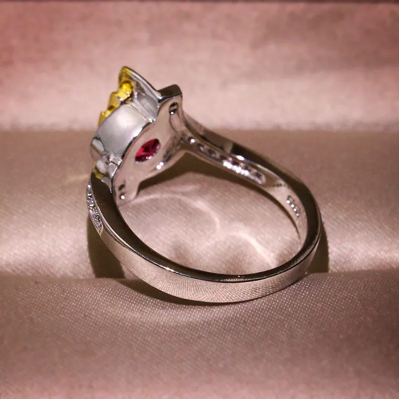 Unique Style Female Crystal White Red Stone Ring Silver Gold Color Wedding Finger Ring Promise Love Engagement Rings For Women