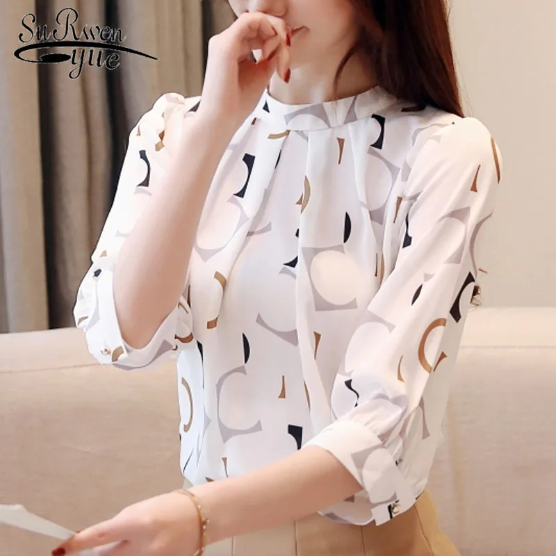 Blusas Mujer De Moda 2021 coreanos De ropa De Moda Mujer Tops Blusas camisas De oficina señoras Tops Blusa De gasa camisa blanca 2480
