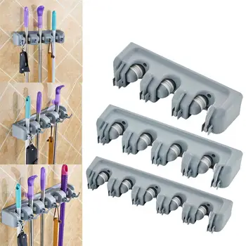 

Wall Mounted 3/4/5 Position Kitchen Shelf Storage Holder for Mop Brush Broom Mops Hanger Organizer Kitchen Hanging Tool