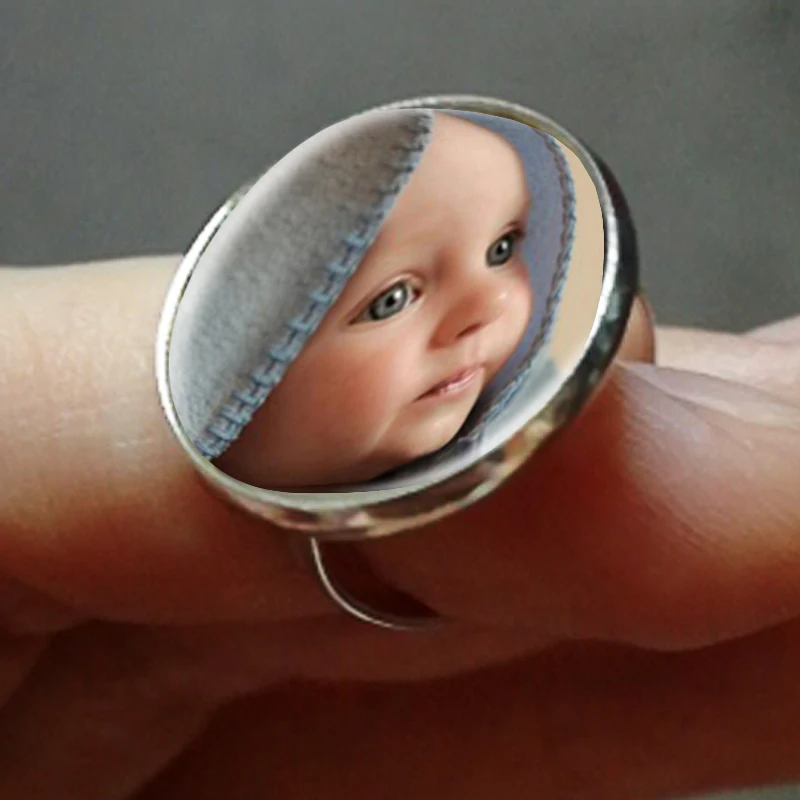

FLTMRH Custom Your Family Pet Photo Square Ring Gift For Family Friend Glass Cabochon Photo Personalized Jewelry