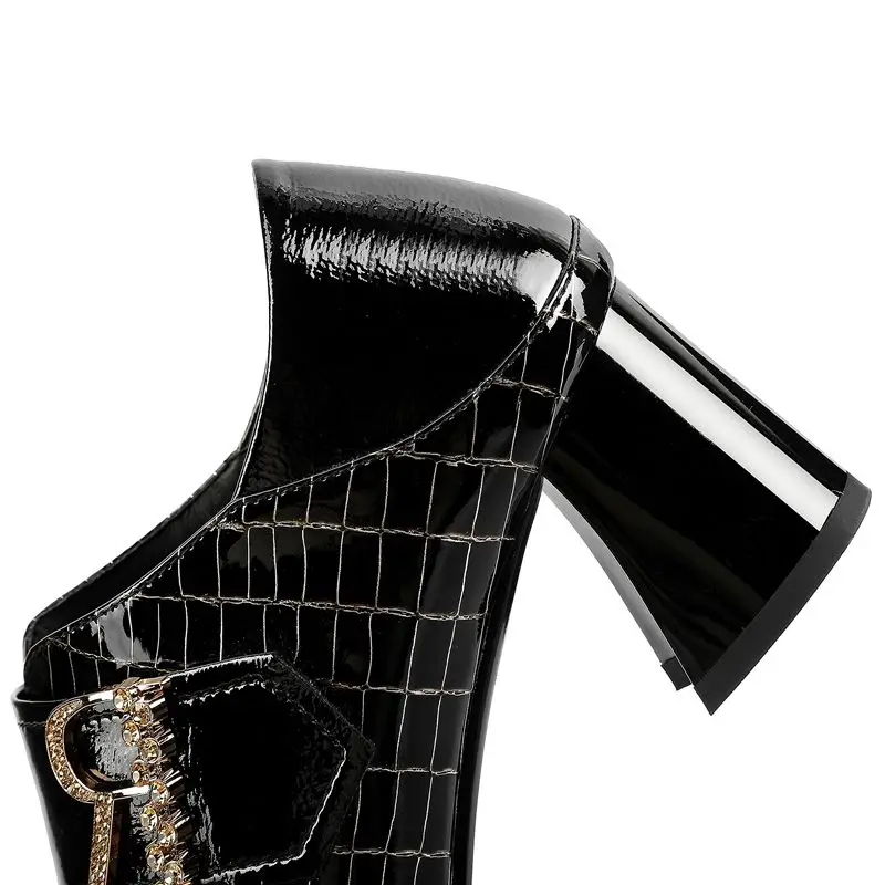 ALLBITEFO real genuine leather women heels spring autumn rhinestone office ladies shoes Square toe concise high heel shoes