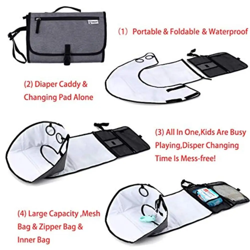 3-in-1 Multifunctional Portable Infant Baby Foldable Urine Mat Waterproof Nappy Bag Diaper Changing Cover Pad Travel Outdoor