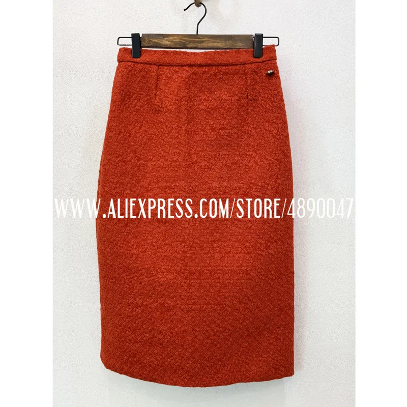 Trendy Oranje Rood Geweven Tweed Hoge Taille Rok Hoge Kwaliteit Vrouwen 2020 Pakket Hip Slim Rok Zijden Voering Trendy Oranje Rood Geweven Tweed Hoge Taille Rok Hoge Kwaliteit Vrouwen 2020 Pakket Hip Slim Rok Zijden Voering