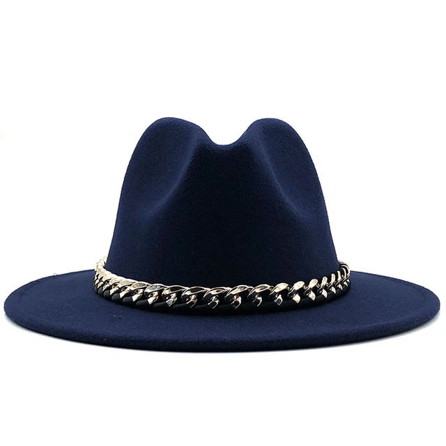 Women Men Wool Fedora Hat With Gold 