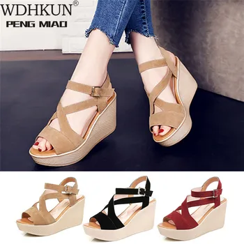 

Women Ladies Women Fish Mouth Non-slip Platform Slope High Heels Sandals Buckle Strap Sandals Outdoor Style for Women