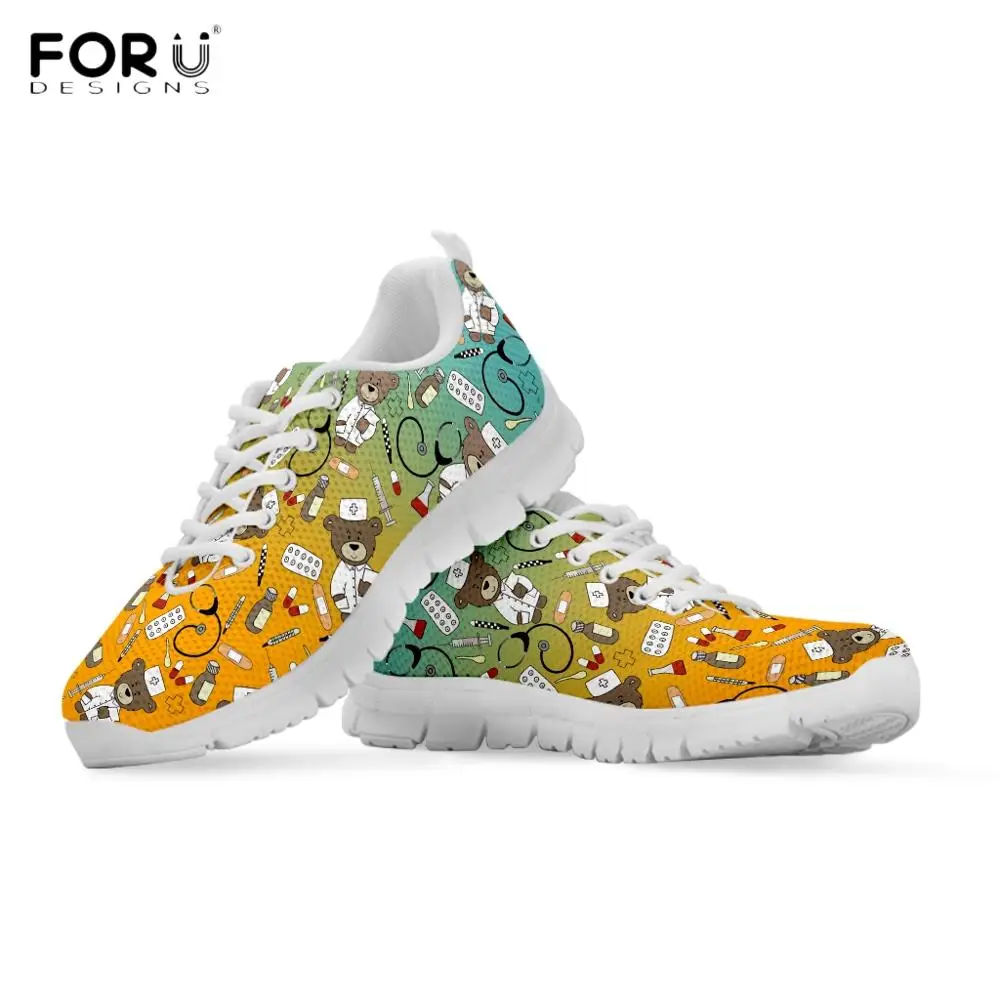 FORUDESIGNS/zapatos mujer; коллекция года; женская обувь для медсестры с рисунком медведя; цвет желтый, зеленый; обувь для кормящих женщин с градиентом; кроссовки на шнуровке - Цвет: HMF1696AQ