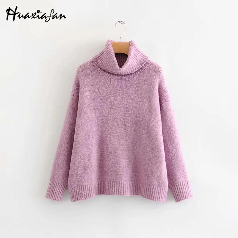 Huaxiafan, женские свитера, однотонный Зимний толстый пуловер, водолазка, джемперы, однотонный пуловер с длинным рукавом, повседневные топы, женские свитера