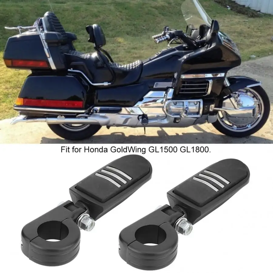 2Pcs 32mm Black Motorcycle Foot Pegs Footrest with Mount Fit For Honda GoldWing GL1500 GL1800 Motorcycle Highway Footpegs