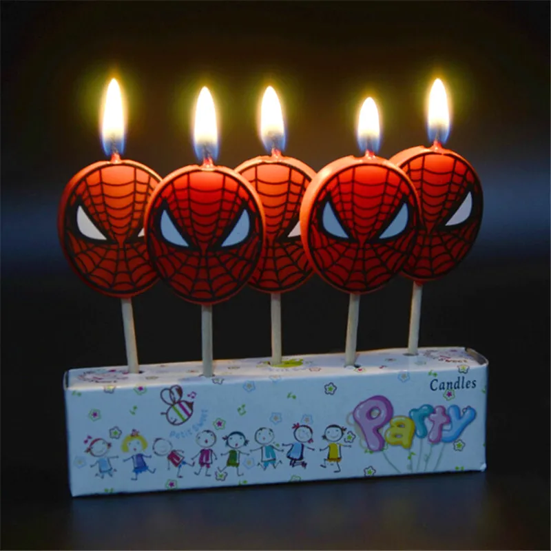 

5pcs/lot Spider man Candle Spiderman Party Supplies Kids Birthday Candles Evening Party Decorations Set Party Cake Candle Supply