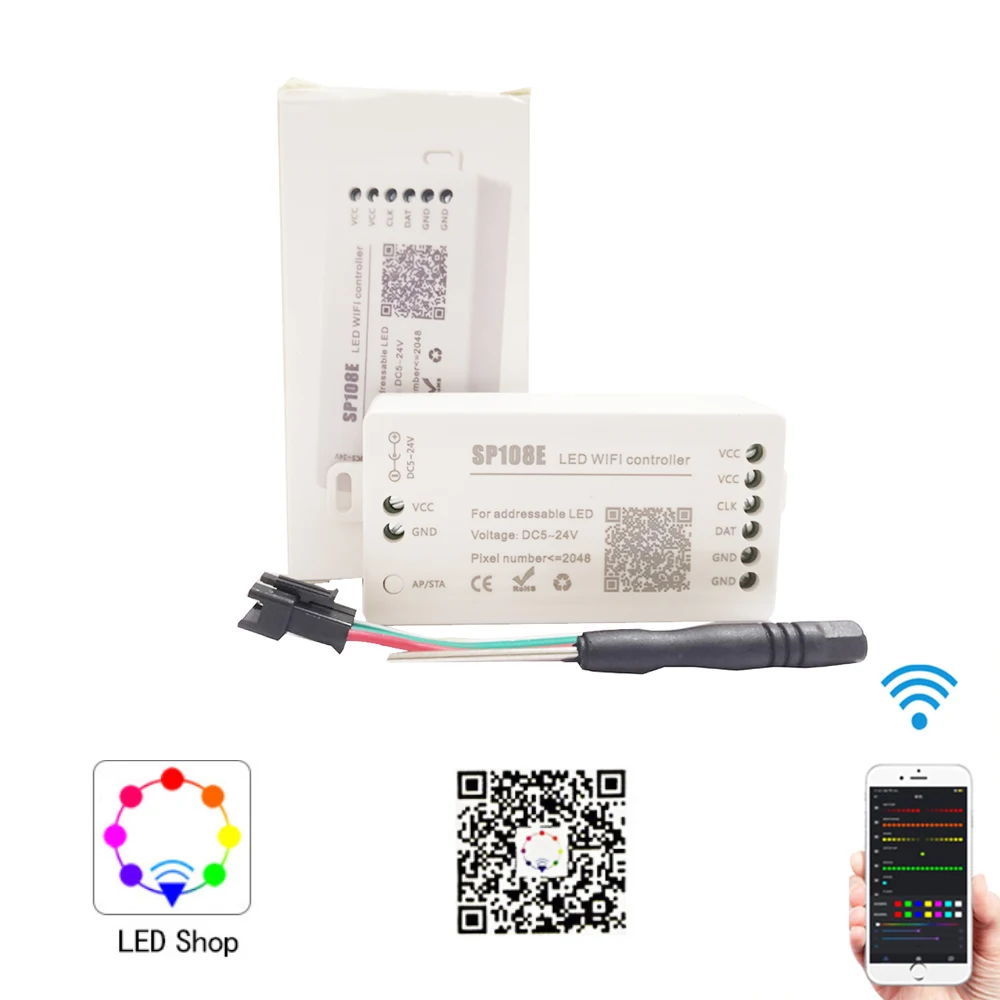 SP108E LED WIFI Controller WS2812WS2811 WS2813 WS2815 SK6812 Etc LED Strip Module Light Smart APP Wireless Control DC5-24V smart relay on off switch controller rl1 wlte 4g gsm sms wireless smart switch power plug socket module controllery