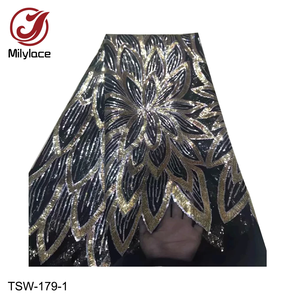 

Fashion African Lace Fabric 5 Yards Shiny Sequined Tulle Lace Fabric High Quality Sequence Lace Fabric for Party Dresses TSW-179