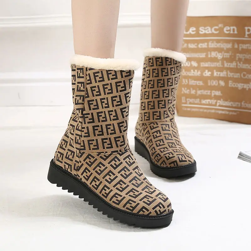 

Leopard ladies mid calf boots women's large size 35-40 suede boots woman spring warm shoes 2020 spring