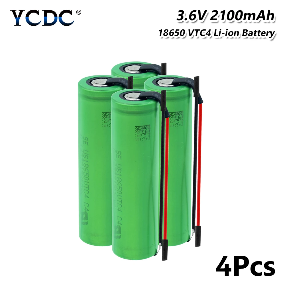 Hot 3.6V VTC4 18650 Li ion Battery 2100mAh High drain 30A US18650VTC4 Rechargeable battery For Flashlight + DIY Silica gel Cable |