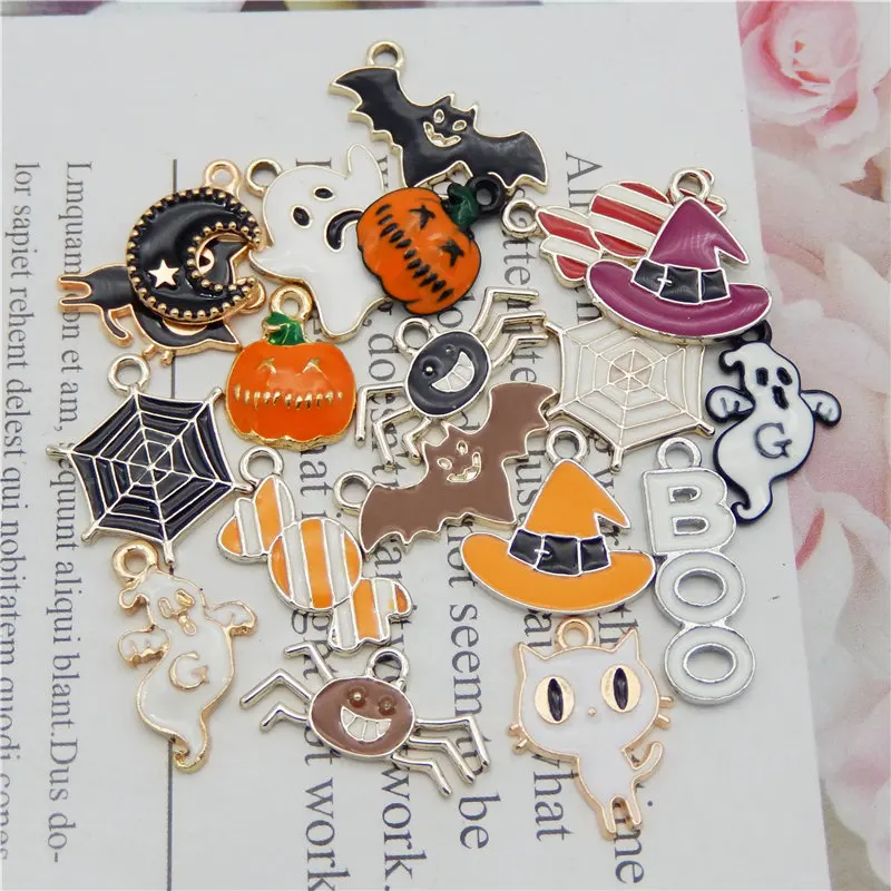 19 шт. эмалированные Подвески Julie Wang для Хэллоуина смешанные конфеты призрак тыква