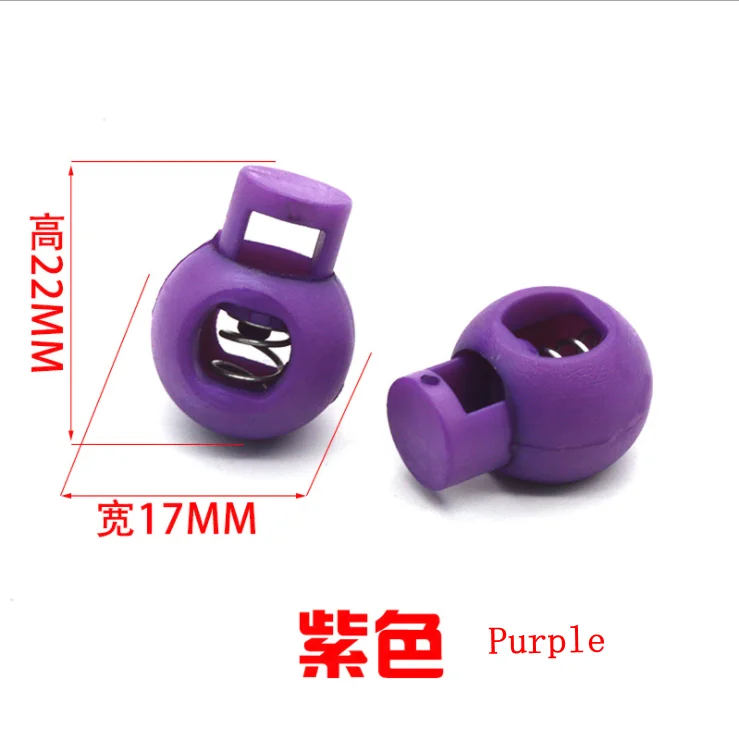 Purple 100 шт./лот, 25 цветов, пластиковый цветной круглый фиксатор шнура, пружинный фиксатор для 8 мм банджи, амортизирующий шнур, K-355 - Цвет: Purple