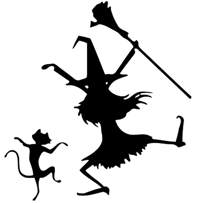 14-2cm-15cm-Dance-Witch-And-Cat-Funny-Vinyl-Car-styling-Car-Sticker-Decals-Black-Silver
