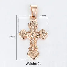  Cross Crucifix Clear Crystal Pendant Necklace for Men Women 585 Rose Gold Color Prayer Jesus Snail Link Chain Jewelry GPM26 