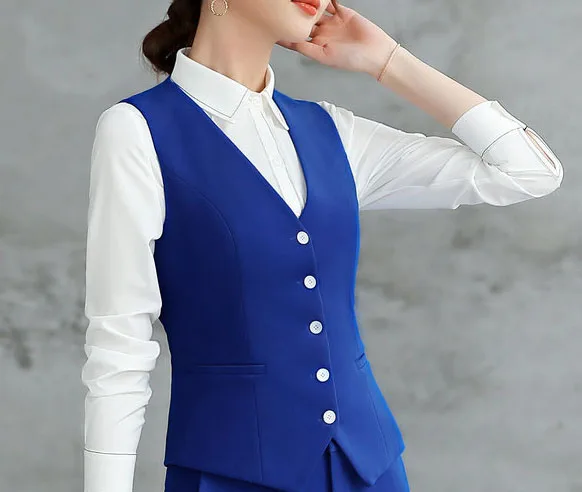blue waistcoat IZICFLY Новинка весна осень Синие Деловые брюки костюм Женская рабочая одежда женские костюмы офисные элегантные деловые Брюки Костюм 4XL - Цвет: blue waistcoat