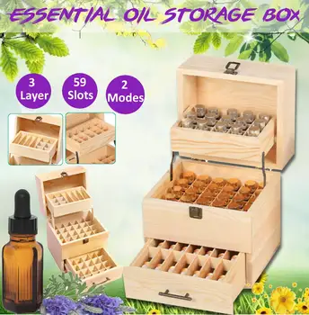 

Wooden Essential Oil Box 59 Slots 3 Layers Aromatherapy Detachable Bottle Holder Boxes Storage Organizer