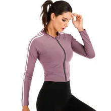 Женские рубашки для йоги с капюшоном и молнией спереди, Топ с длинным рукавом для йоги, спортивная одежда, Быстросохнущий Спортивный костюм для женщин, куртка для бега