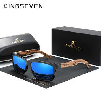 

KINGSEVEN 2019 Polarized Square Sunglasses Men Women Zebra Wooden Frame Mirror Flat Lens Driving UV400 Eyewear