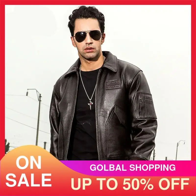 Мужская кожаная куртка пилот USAF коричневая из натуральной воловьей кожи в стиле