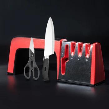 

Knife Sharpener Ceramic Kitchen Knife Shears Scissors 4 in 1 Sharpening Tools Diamond Coated Non-slip Base Stainless Steel