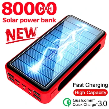 

80000mah Solar Power Bank PortableFast Charging PoverBank External Charger 4 USB LED External Battery for Iphone Samsung Xiaomi