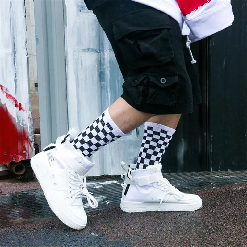 Korea Harajuku Trend Women Checkerboard Socks Geometric Checkered Socks Men Hip Hop Cotton Unisex Streetwear Novelty Socks