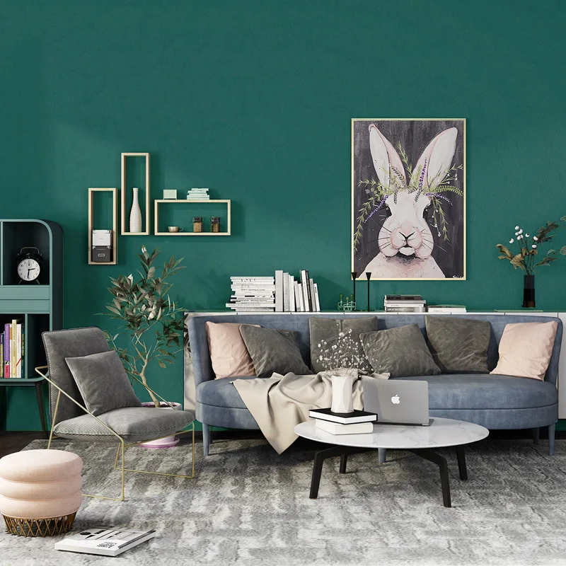 

Scandinavian Minimalist Plain Color Dark Green Ahlstrom Wallpaper Living Room Bedroom TV Backdrop Wall Solid Color Silk Wallpape