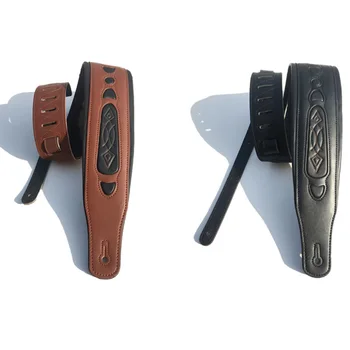 

Dropship-Leather Real Cowhide Guitar Strap for Electric Bass Guitar Adjustable Padded