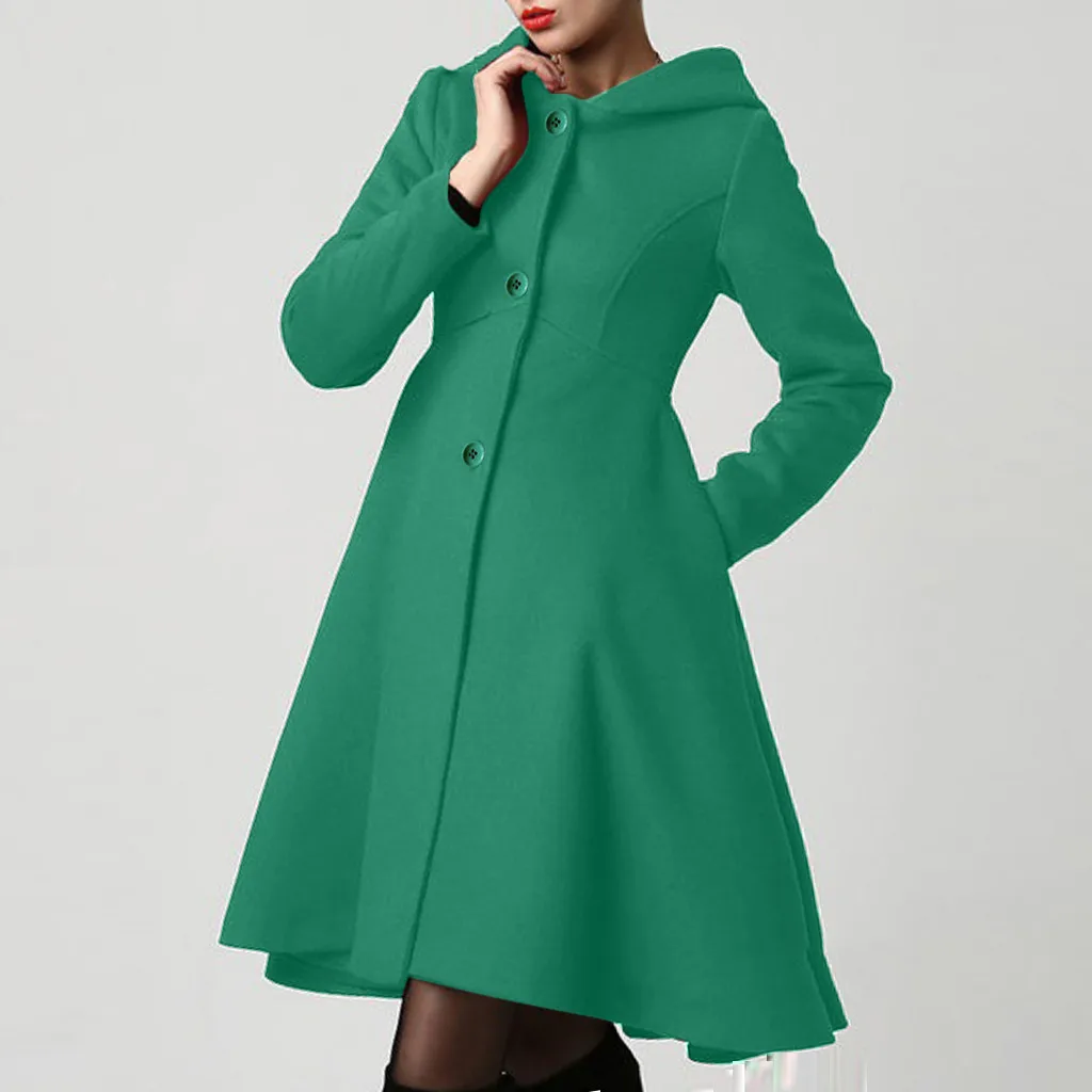 Элегантное женское зимнее пальто, модное женское офисное пальто с капюшоном, верхняя одежда, однобортное ТРАПЕЦИЕВИДНОЕ свободное шерстяное пальто T3