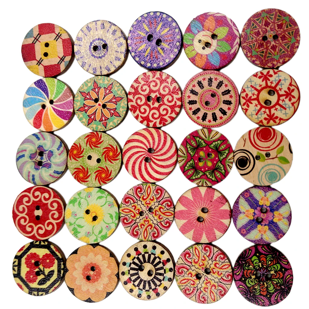 100 Pieces Assorted  Round Wooden Buttons 2 Holes Buttons for Sewing and Crafts 20mm
