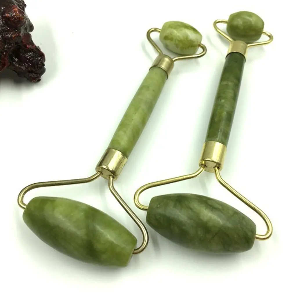 Double Green Emerald Elliptical Roller Massager Eye Neck Health Care Thin Face Jade Roller beauty massager Drop shipping