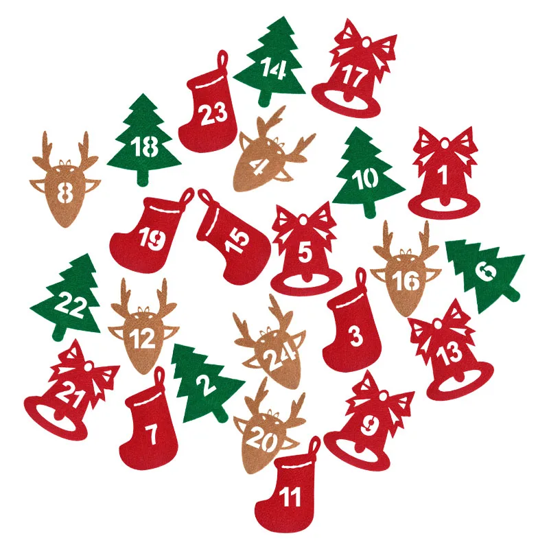 24pcs Christmas Advent Calendar Sticker Elk Xmas Tree Felt Date Stickers DIY Gift Packing Labels Family Reunion Christmas Decor
