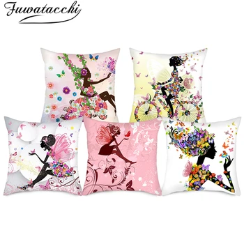 

Fuwatacchi Beauty Girls Cushion Cover Cartoon Butterfly Pattern Pillow Cover for Home Chair Sofa Decorative Pillowcases 45x45cm