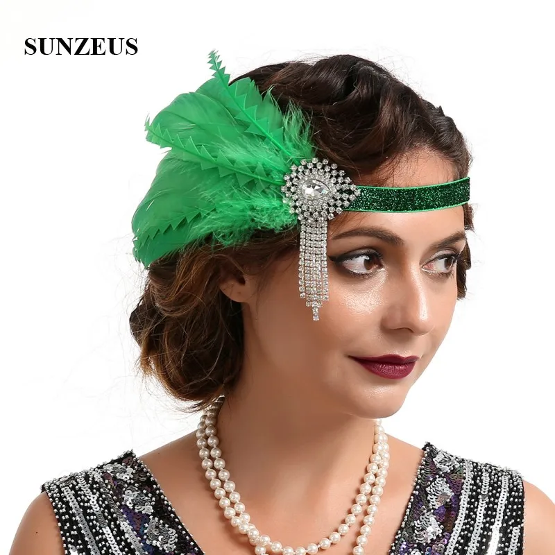 

Green Feathers Headband Beaded Tassel Special Occasion Party Headwear Women Wedding Hair Accessories sombrero boda BQ022