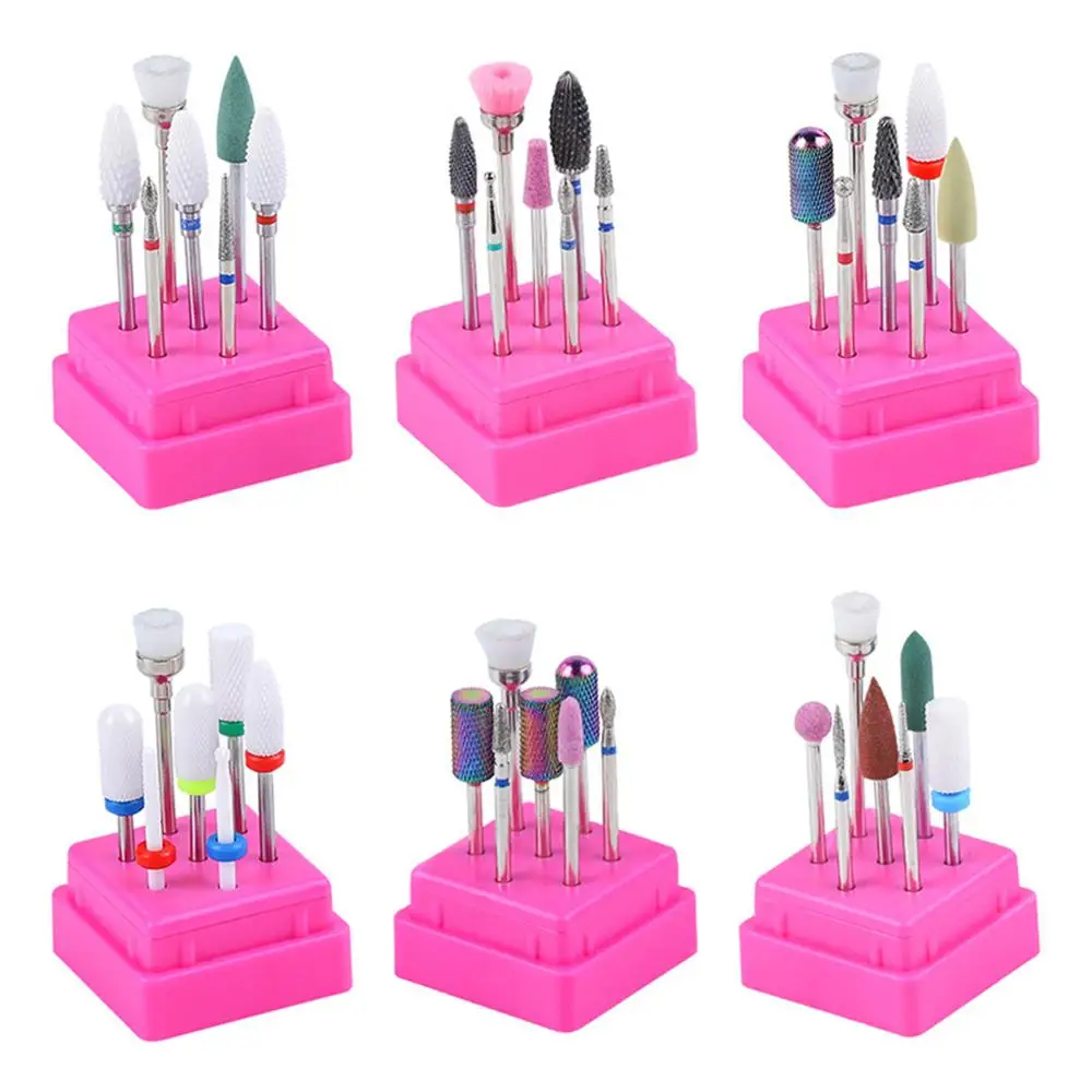 

New Portable 7PCS/Set Ceramic Nail Drill Bits Acrylic Box Milling Cutter Manicure Electric Machine Accessory Nail Art Tools DH01