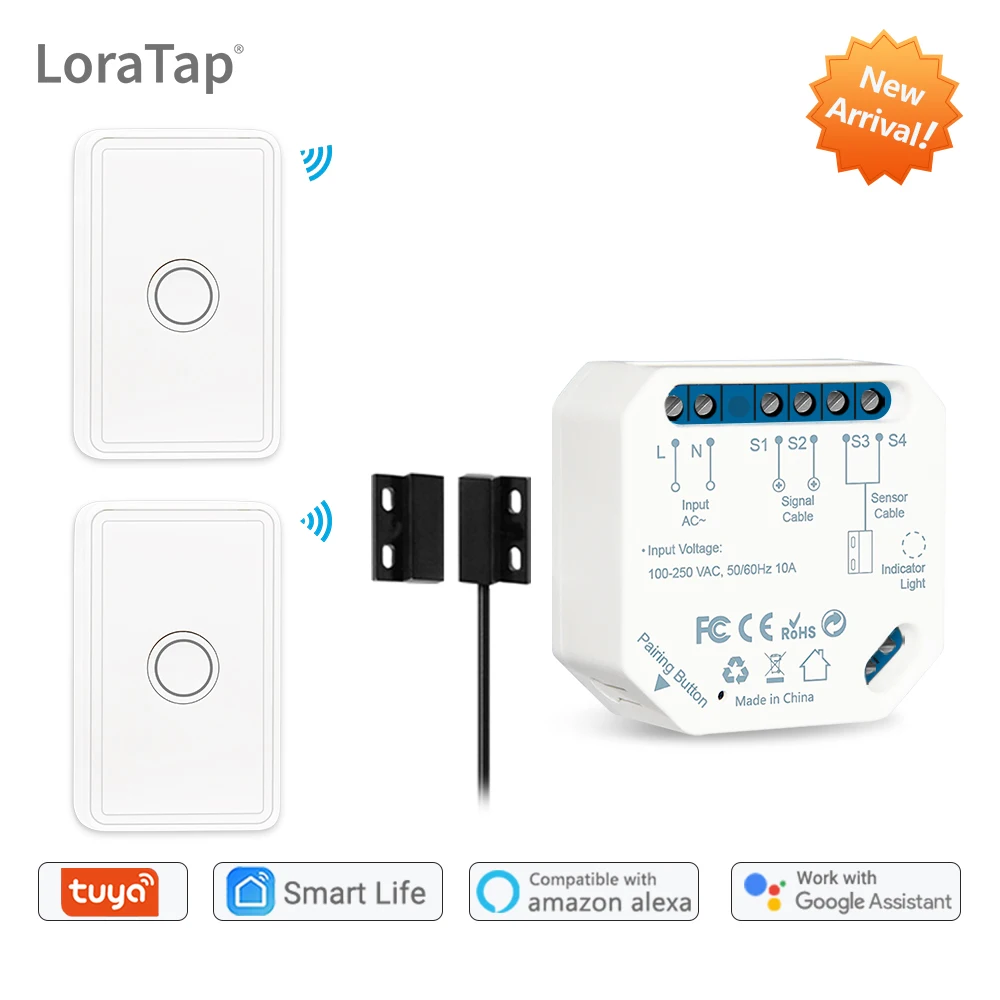 WiFi Garage Door Sensor Controller Opener with RF Switch Tuya Smart Life Smart Home Google Amazon Alexa Echo App Alert No Hub