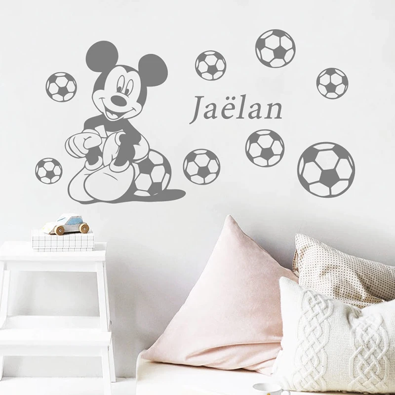 Disney Cartoon Mickey Mouse With Football Vinyl Wall Stickers Home Decoration Decals For Kids Bedroom Removable Art Wallpaper