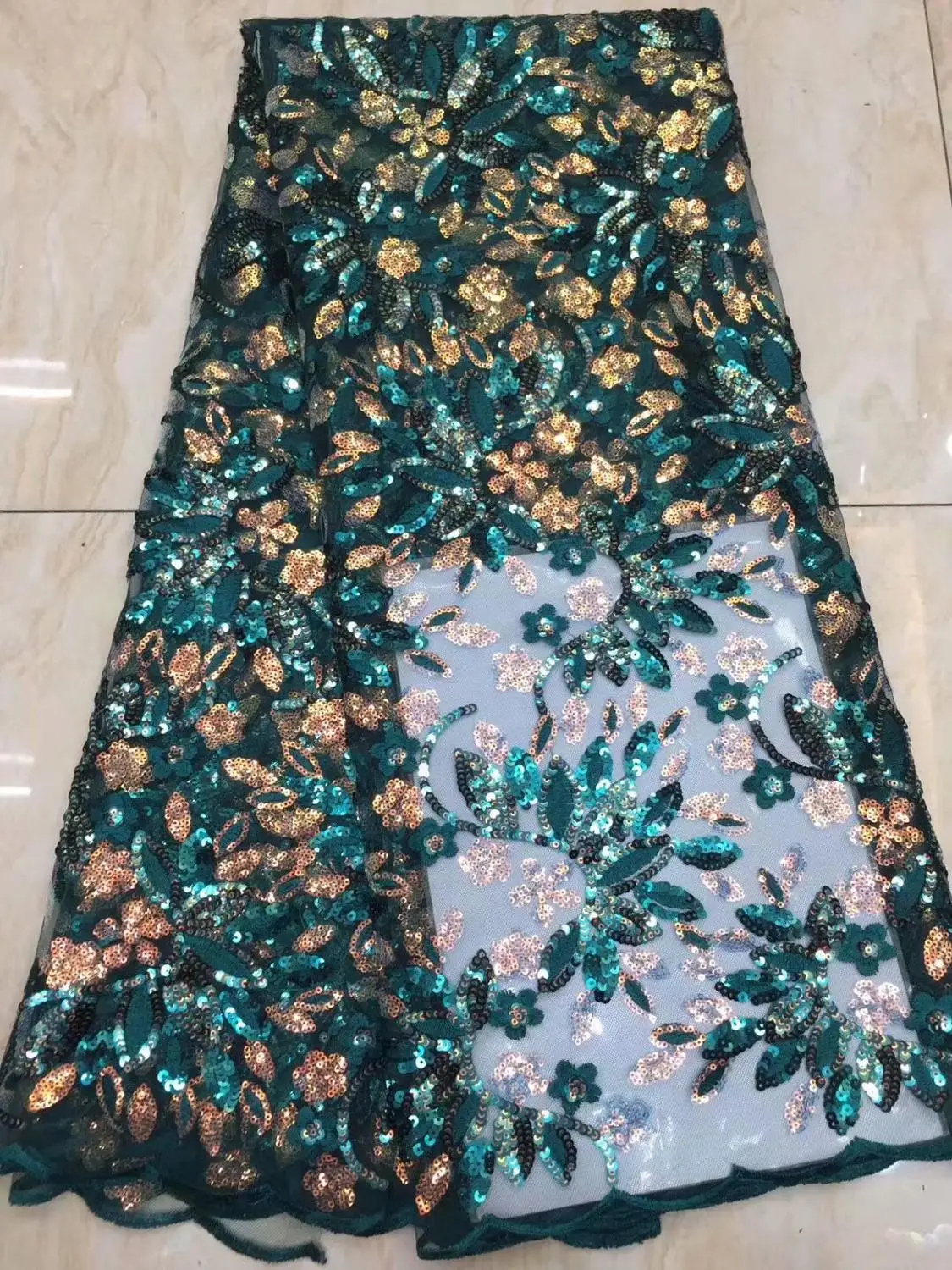 High Quality turquoise sequins French Tulle Lace Fabric Embroidery For Sequins Nigeria Party Dress FFD1011 | Дом и сад