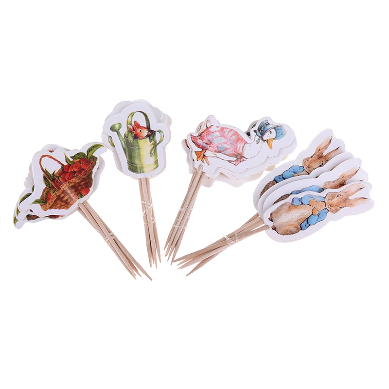 

24pcs Cupcake Topper Colored Eggs Duck Peter Rabbit Fruit Cake Decoration Easter Bunny theme Kids Birthday Party Supplies