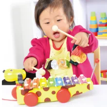 Деревянный Ручной стук пианино малыш музыкальная игрушка Детские игрушки щенков волочения стиль раннее прослушивание Обучение ручной стук фортепиано игрушки