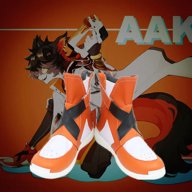 

Arknights Aak White Orange Shoes Cosplay Long Boots Leather Custom Made any size For Party Christmas Halloween